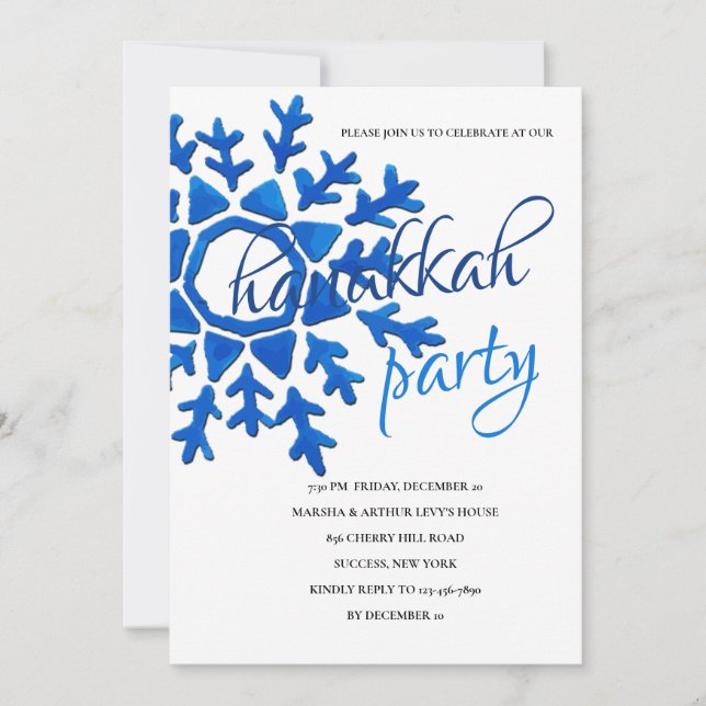 Blue Snowflake Hanukkah Party Einladung (Vorderseite)