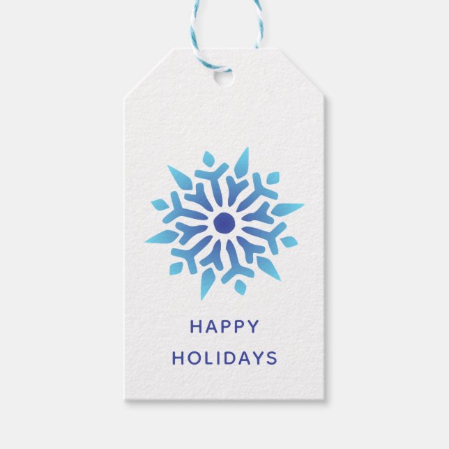 Blue Snowflake Happy Holidays Geschenkanhänger (Vorderseite)