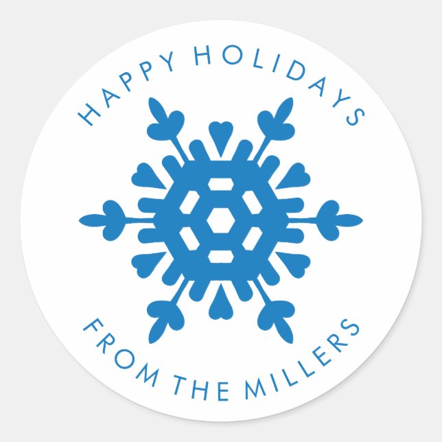 Blue Snowflake Happy Holidays Geschenksticker Runder Aufkleber (Vorderseite)
