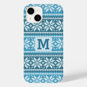 Blue Snowflake Imitate Strick Sweater Patternmonog Case-Mate iPhone 14 Hülle