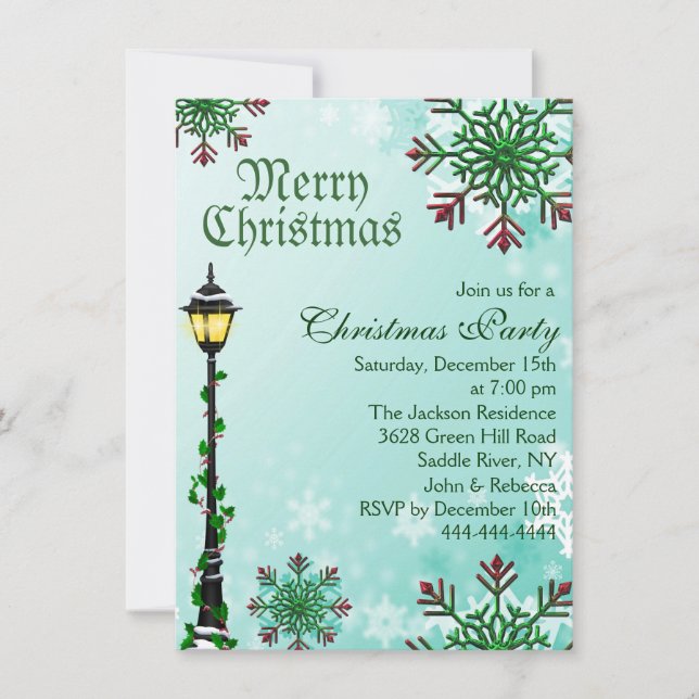 Blue Snowflake & Light Christmas Party Invitation (Devant)