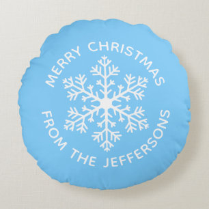 Blue Snowflake Noël Round Coussin