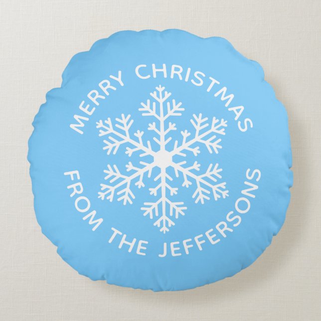 Blue Snowflake Noël Round Coussin (Devant)
