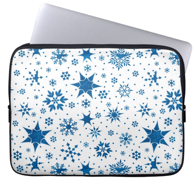 Blue Snowflake Pattern Laptopschutzhülle (Vorderseite)