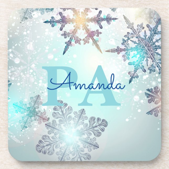 Blue Snowflake Personalized Name PA Getränkeuntersetzer (Vorderseite)