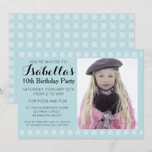 Blue Snowflake Photo Invitation Anniversaire
