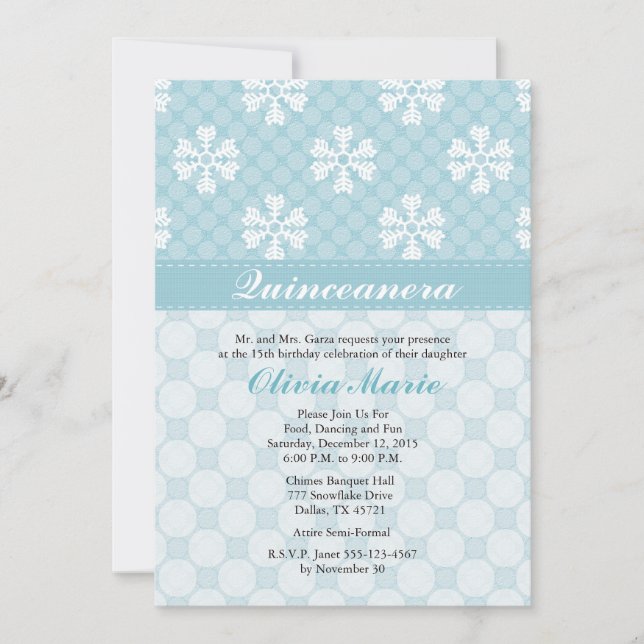 Blue Snowflake Quinceanera Einladungen (Vorderseite)