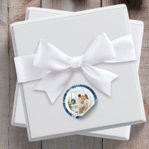 Blue Snowflake Round Christmas Foto Sticker