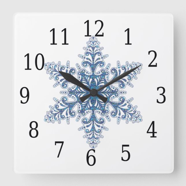 Blue Snowflake Square Uhr (Vorderseite)