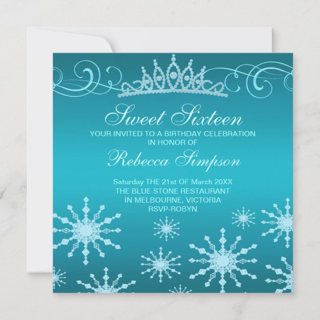 Blue Snowflake & Tiara Design Invitation Anniversa (Devant)