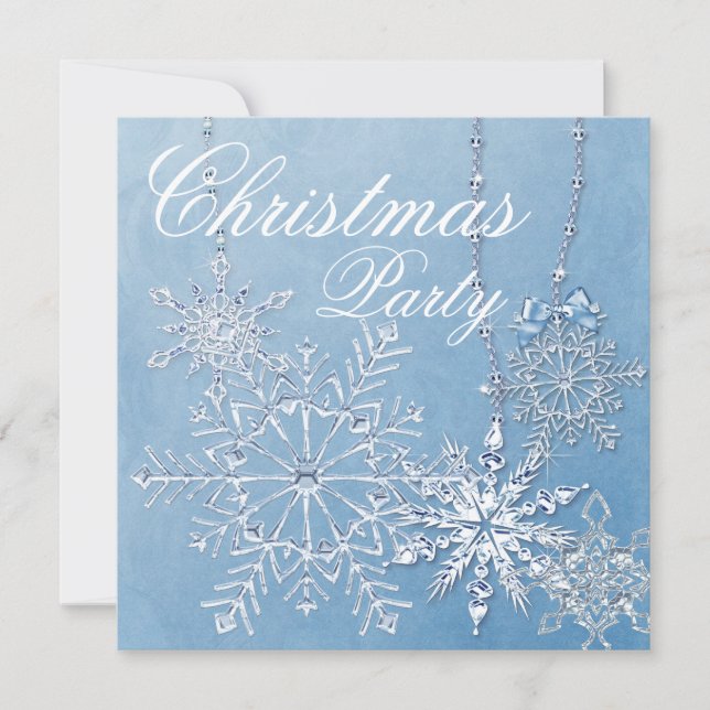 Blue Snowflake Weihnachts-Party Einladung (Vorderseite)