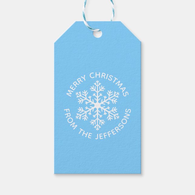 Blue Snowflake Weihnachtsgeschenke Tags Geschenkanhänger (Vorderseite)