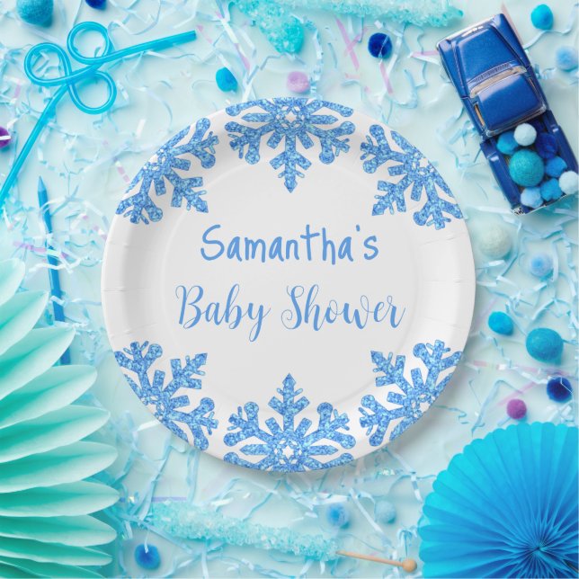 Blue Snowflake Winter Boy Baby Dusche Pappteller (Party)