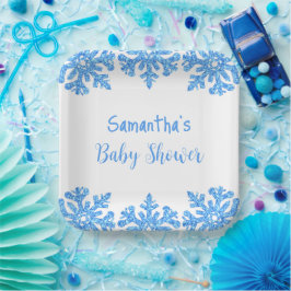 Blue Snowflake Winter Boy Baby Dusche Pappteller
