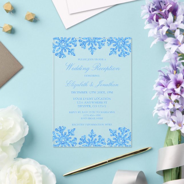 Blue Snowflake Winter Hochzeit Empfang Acryleinladungen (In Situ (Hochzeit))