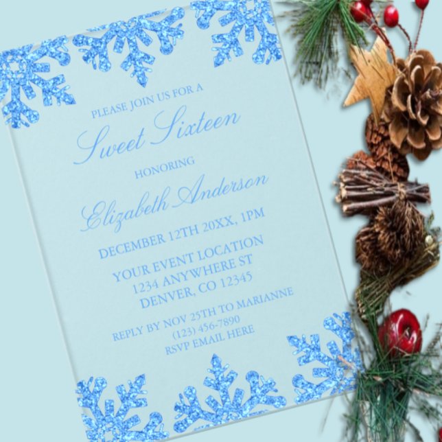 Blue Snowflake Winter Sweet 16 Acryleinladungen (Von Creator hochgeladen)