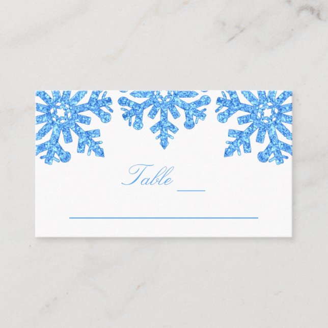 Blue Snowflake Winter Wedding Platzkarte (Vorderseite)