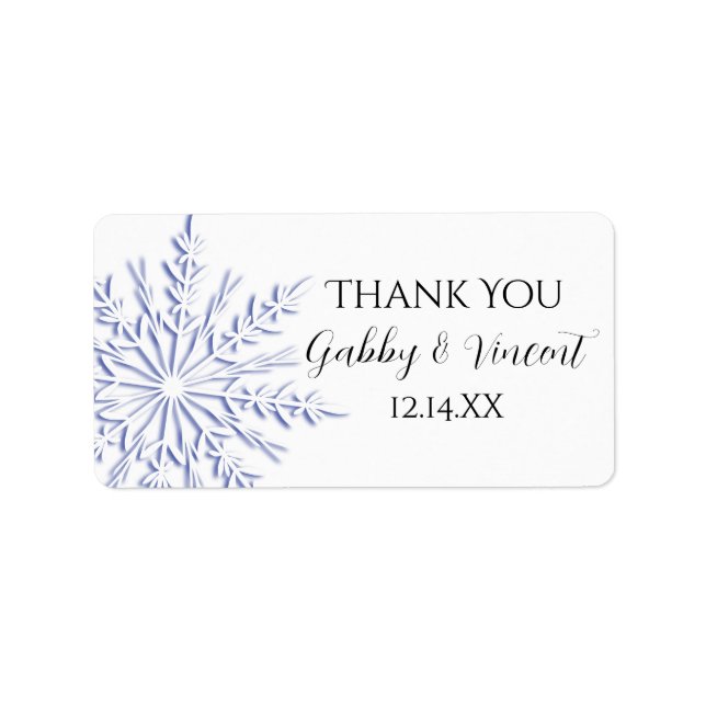Blue Snowflake Winter Wedding Vielen Dank für Ihre Adressaufkleber (Vorne)
