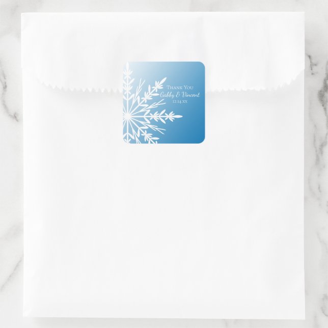 Blue Snowflake Winter Wedding Vielen Dank für Ihre Quadratischer Aufkleber (Tasche)
