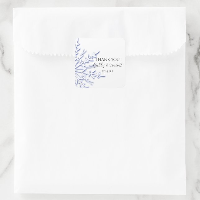 Blue Snowflake Winter Wedding Vielen Dank für Ihre Quadratischer Aufkleber (Tasche)
