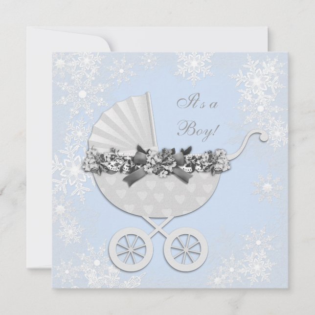 Blue Snowflake Winter Wonderland Baby Dusche Einladung (Vorderseite)