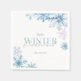 Blue Snowflake Winter Wonderland First Birthday  Serviette