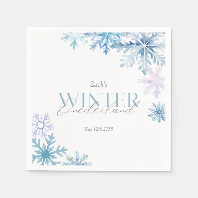 Blue Snowflake Winter Wonderland First Birthday  Serviette (Vorderseite)