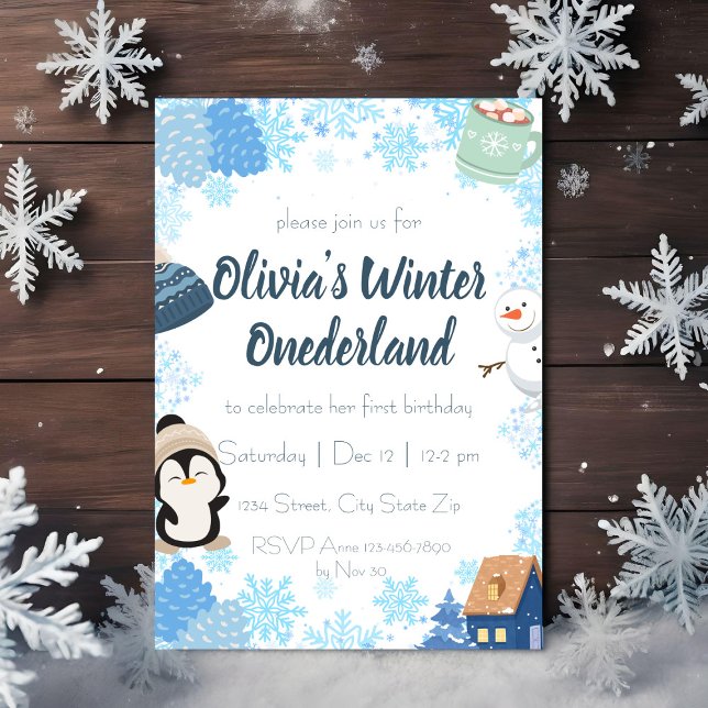 Blue Snowflake Winter Wonderland Geburtstag Einladung (Von Creator hochgeladen)
