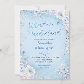 Blue Snowflake Winter Wonderland Geburtstag Einladung