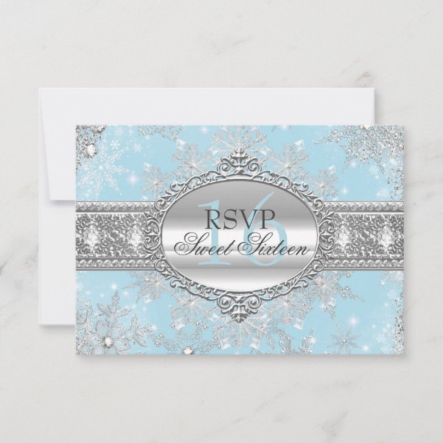 Blue Snowflake Winter Wonderland Sweet 16 RSVP (Devant)