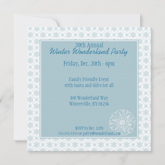 Blue Snowflake Wonderland Party Einladungen (Vorderseite)