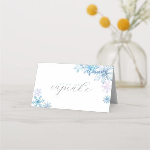 Blue Snowflake Zelt Menükarte — Winter Erstgeboren Platzkarte
