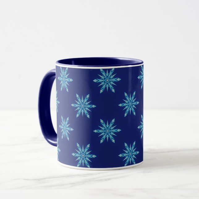 Blue Snowflakes Art Mug Cup Tasse (Vorderseite Links)