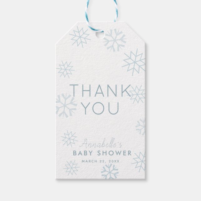 Blue Snowflakes Baby seine kalte Außenwelt Danke Geschenkanhänger (Vorderseite)