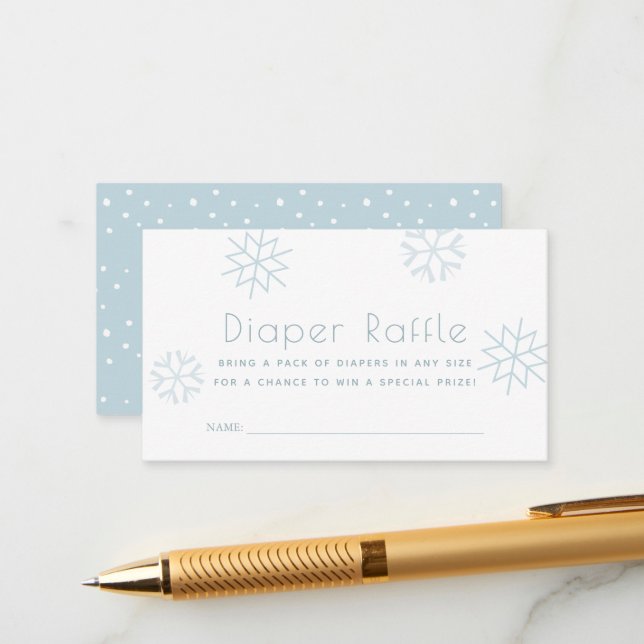 Blue Snowflakes Baby Showdusche Windeln Raffle Tic Begleitkarte (Vorderseite/Rückseite Beispiel)