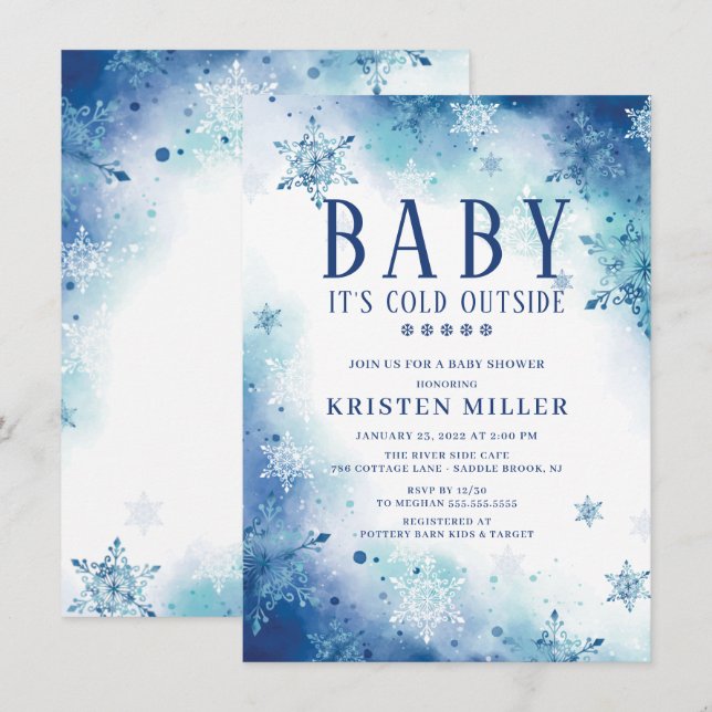 Blue Snowflakes Boys Winter Baby Dusche Einladung (Vorne/Hinten)