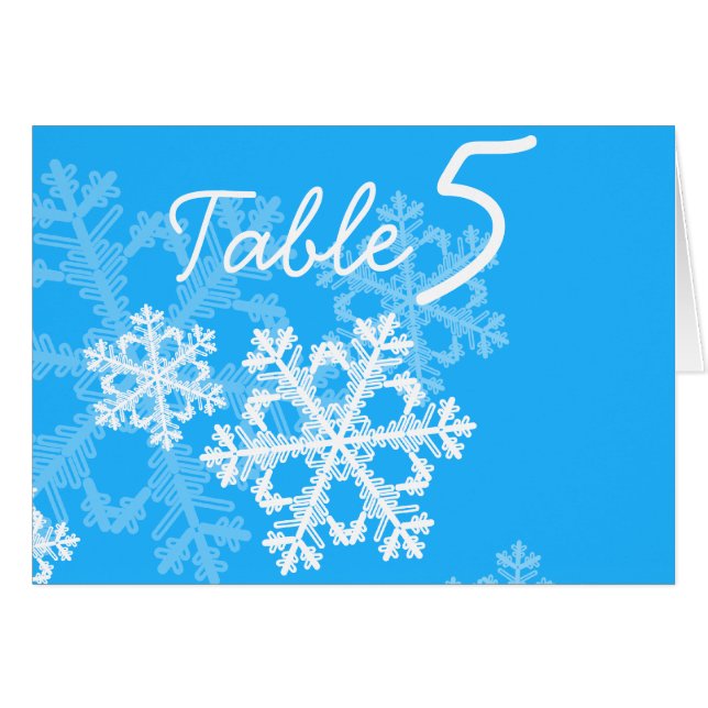 Blue Snowflakes Christmas Table Numéro Carte (Devant horizontal)