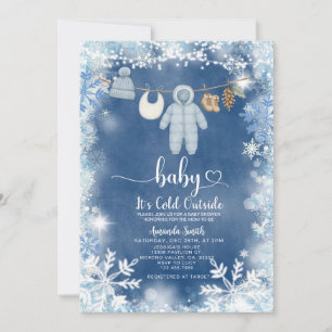 Blue Snowflakes Clothesline Baby Dusche Einladung