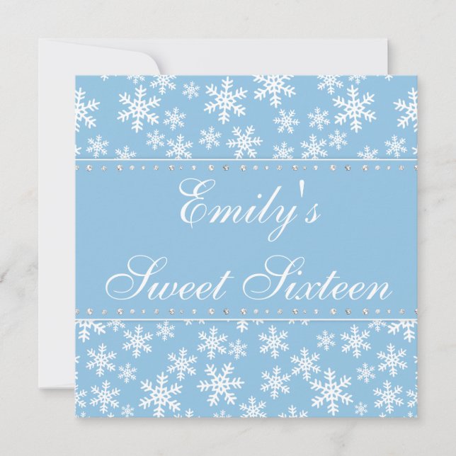 Blue Snowflakes Diamond Sweet 16 Invitations (Devant)