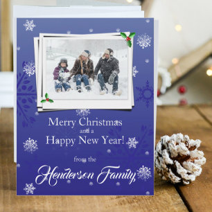 Blue Snowflakes Flat Holiday Carte photo