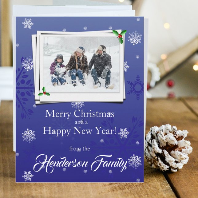 Blue Snowflakes Flat Holiday Carte photo (Blue Snowflakes Holiday Photo Card)