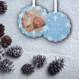 Blue Snowflakes Foto Wintertaufe Danke Ornament Karte