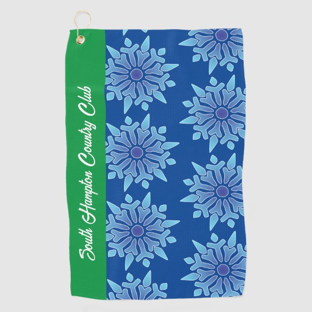 Blue Snowflakes Golf Handtuch Custom Club Name (Vorderseite)