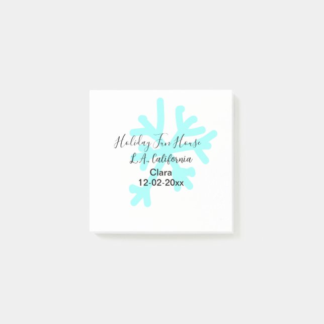 Blue snowflakes holiday camping house place date post-it klebezettel (Vorderseite)