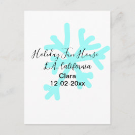 Blue snowflakes holiday camping house place date postkarte