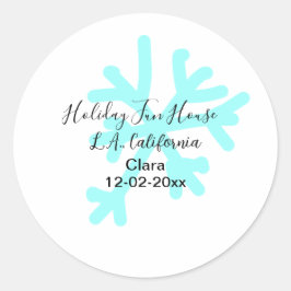 Blue snowflakes holiday camping house place date runder aufkleber