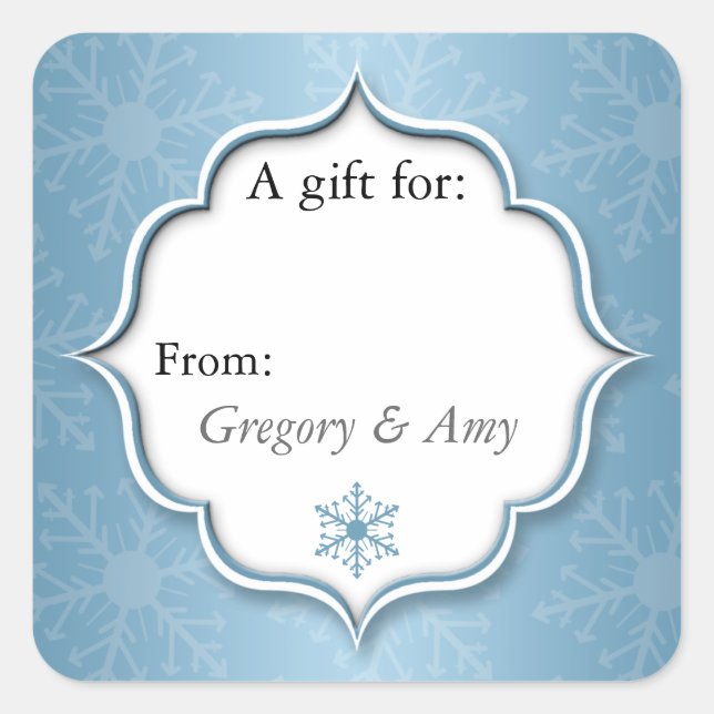 Blue Snowflakes Holiday Geschenk Aufkleber (Vorderseite)