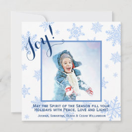 Blue Snowflakes Holiday Joy Square Foto Card