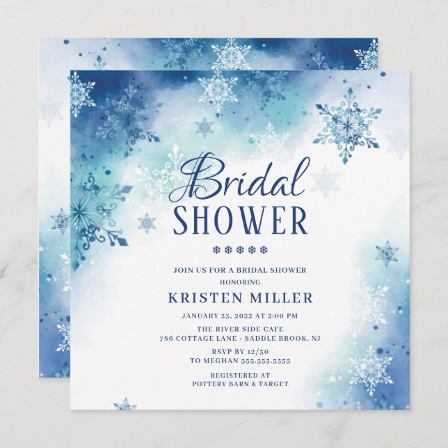 Blue Snowflakes Invitation à la douche nuptiale d' (Devant / Derrière)