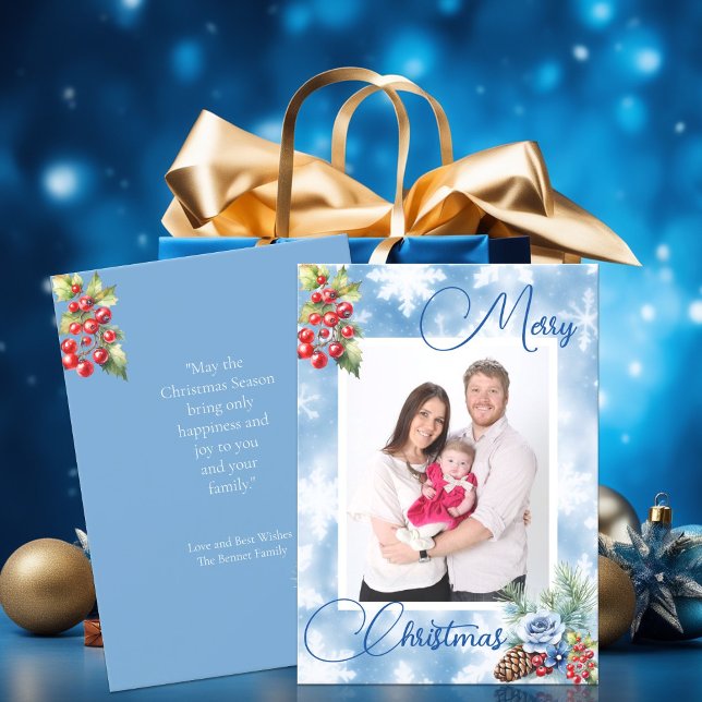 Blue Snowflakes Red Berries Weihnachten Gruß (Von Creator hochgeladen)